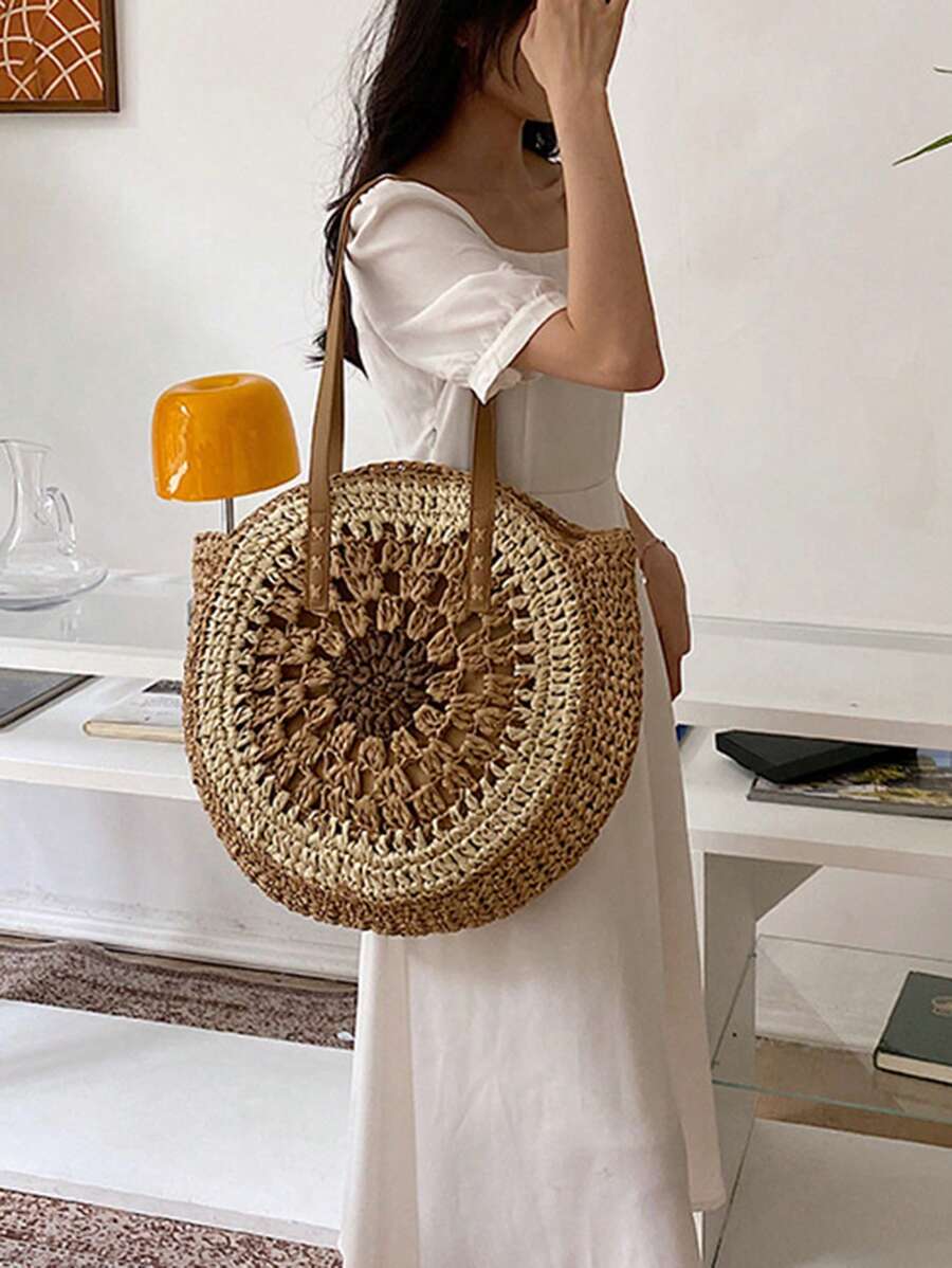 Bolsa de Praia Cáqui Tecida à Mão