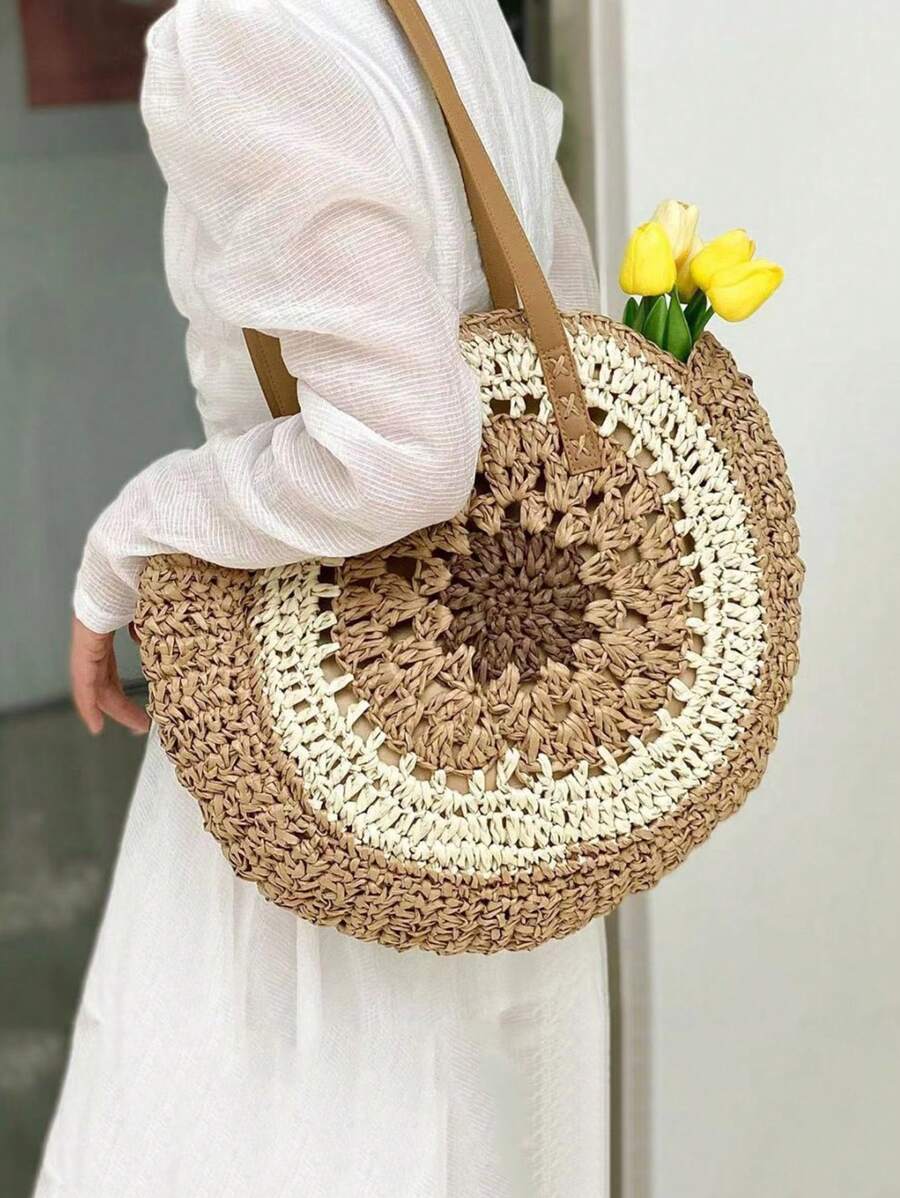 Bolsa de Praia Cáqui Tecida à Mão